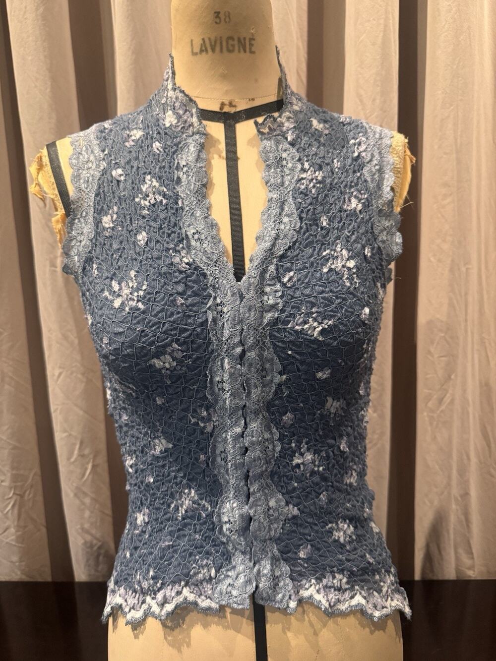 Rare Ann Ferriday VTG Rosebud Hook N Eye Pucker Lace Vest Cami S